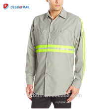 Heißer Verkauf 65% Polyester 35% Baumwolle Langarm Navy / Grau Sicherheit Reflektierende High Visible sichtbarkeit Button Shirts für Industrie Tragen
